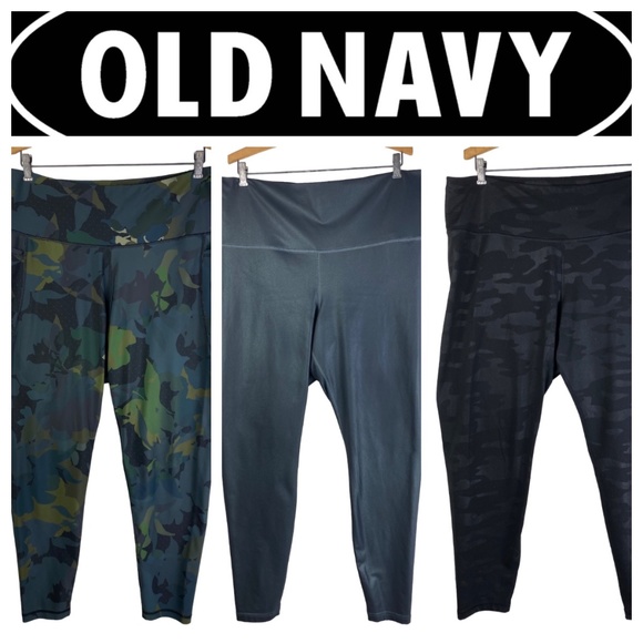 Lot (3) Old Navy XXL 2X 18 20 Elevate Leggings Camouflage Black Metallic Green - Picture 1 of 6